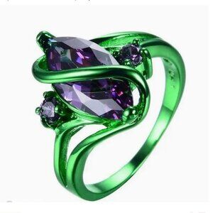 Gorgeous & Swirly Green & Magenta Swirl Ring Size 7 8 Marquis Cut PURPLE-Y PINK